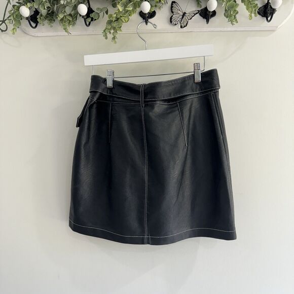 Topshop Black Faux Leather Mini Skirt Grunge Size 8 - Picture 2 of 4